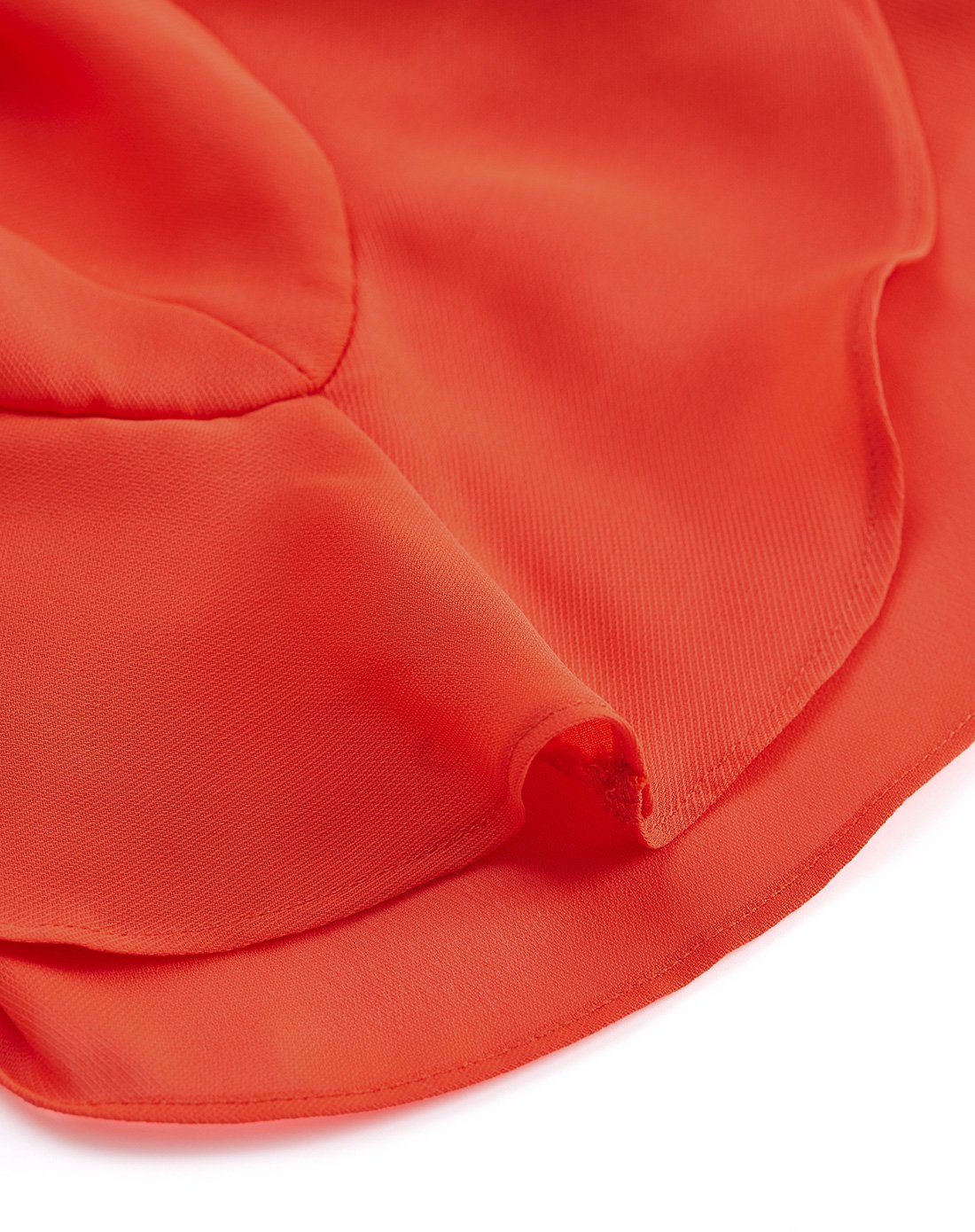 橘红色纯色通勤圆领宽松荷叶边雪纺衫