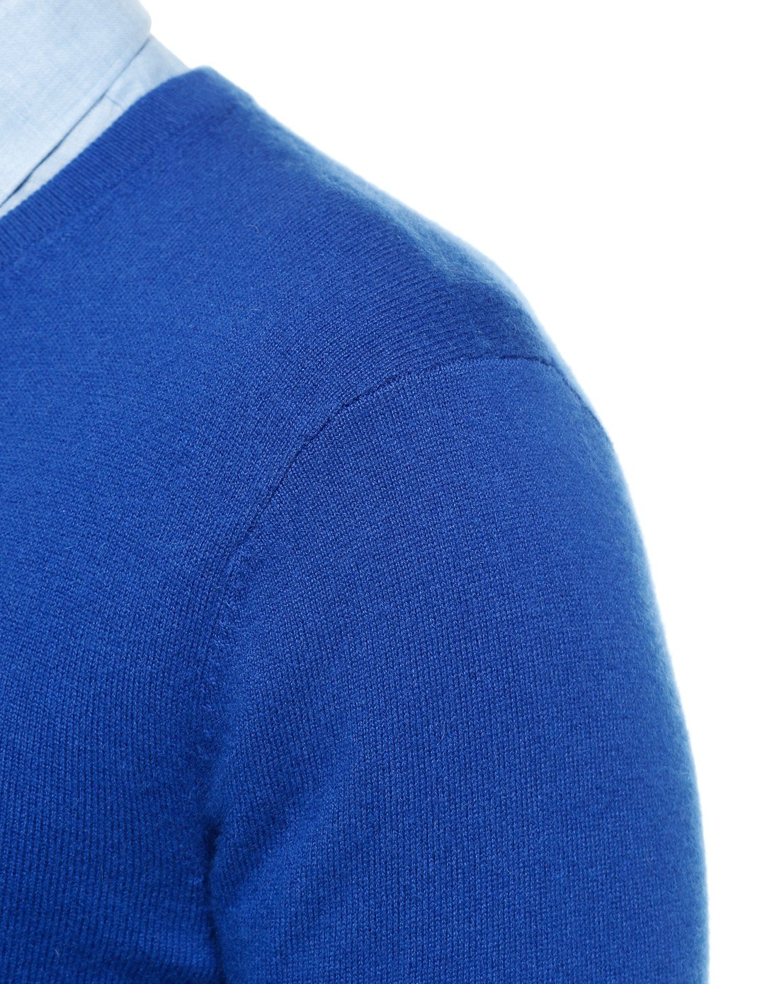 宝蓝色纯羊绒v领保暖百搭长袖毛衣