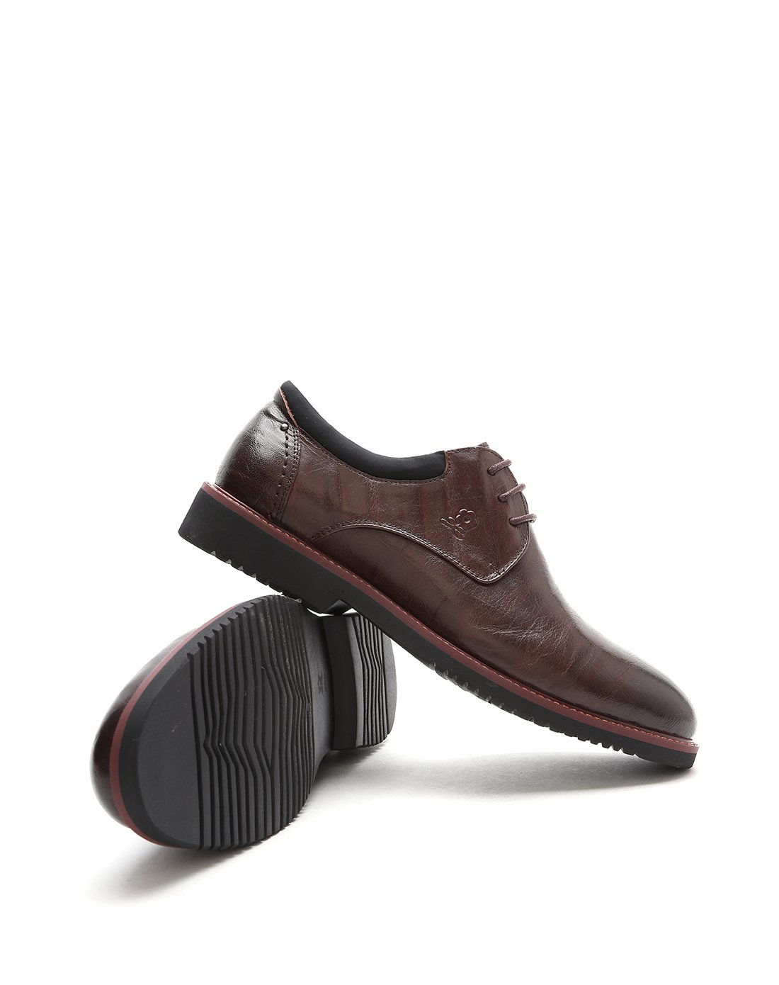 梦特娇系带圆头商务粒面皮办公室皮革拼接男鞋