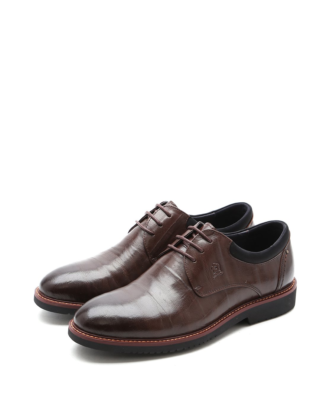 梦特娇系带圆头商务粒面皮办公室皮革拼接男鞋