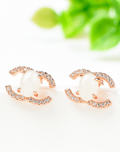 紫气东来玉石专场紫气东来 925银镶和田玉耳钉/玉耳饰e-hem5255_唯品