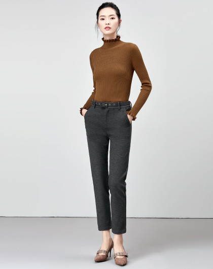 尚都比拉冬季百搭直筒长裤通勤修身加厚保暖女款休闲裤