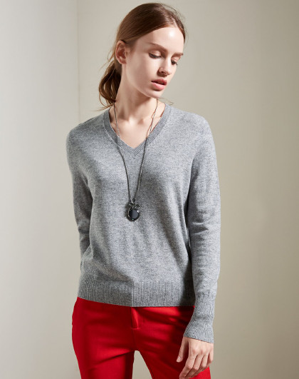 米皇v领基础款女式100%纯羊绒女衫毛衣保暖羊绒衫打底衫