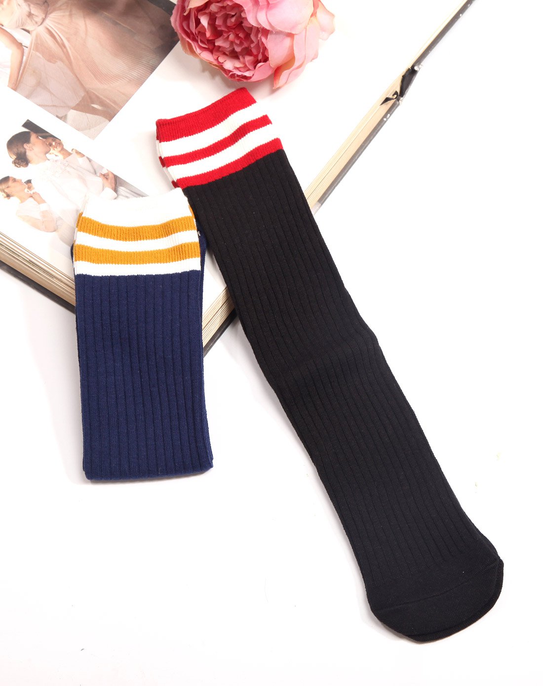过膝女袜 高筒袜子秋冬长棉袜子 纯色半筒袜 中长筒棉袜