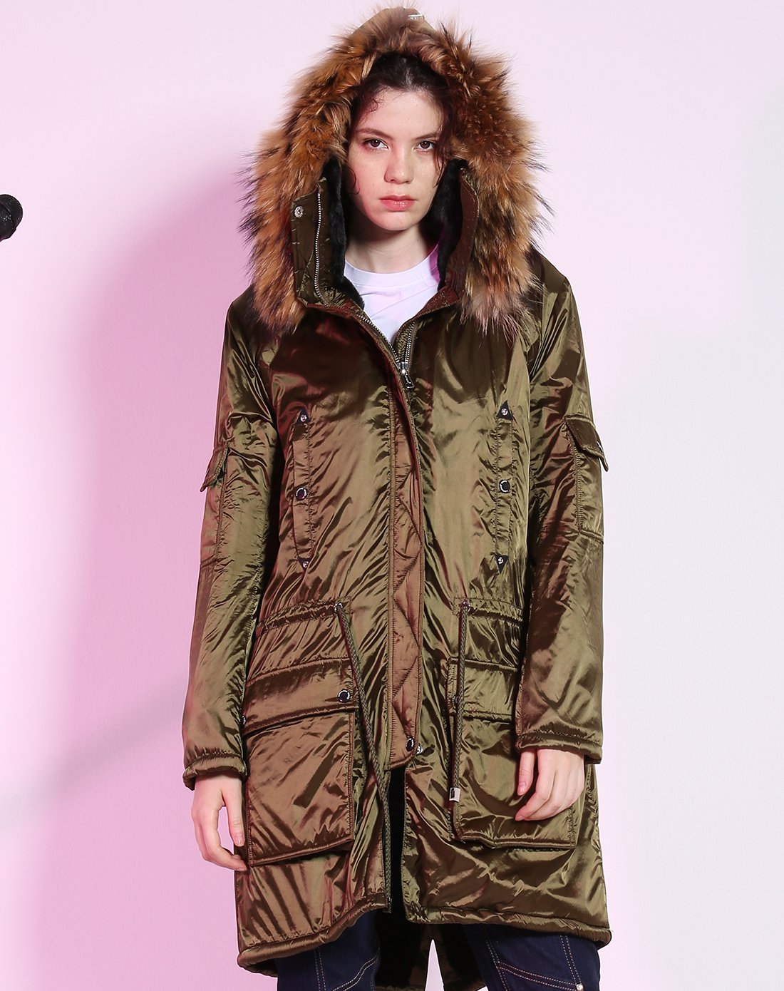 简约底色毛领气质棉衣外套