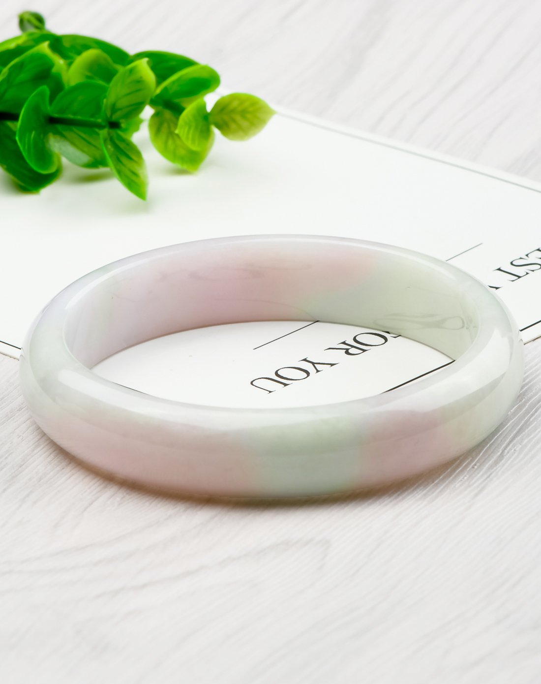 紫气东来 天然芙蓉种春带彩浅粉紫正装手镯/a货天然翡翠手镯玉镯