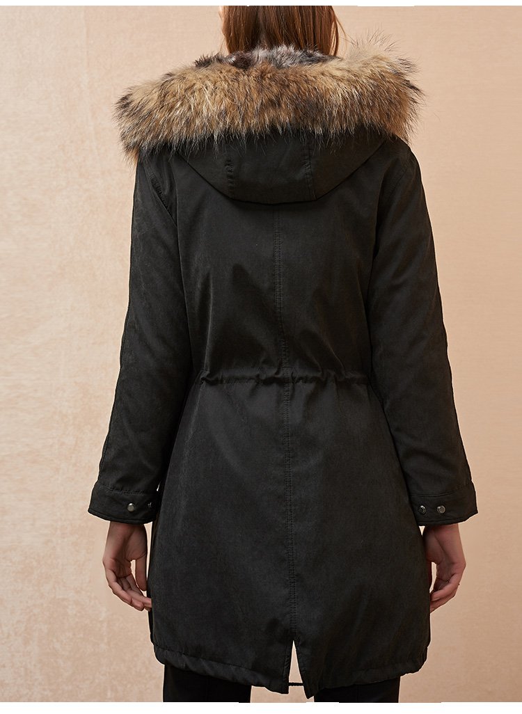 可脱卸羊毛皮内胆拼貉子毛领经典女士派克服