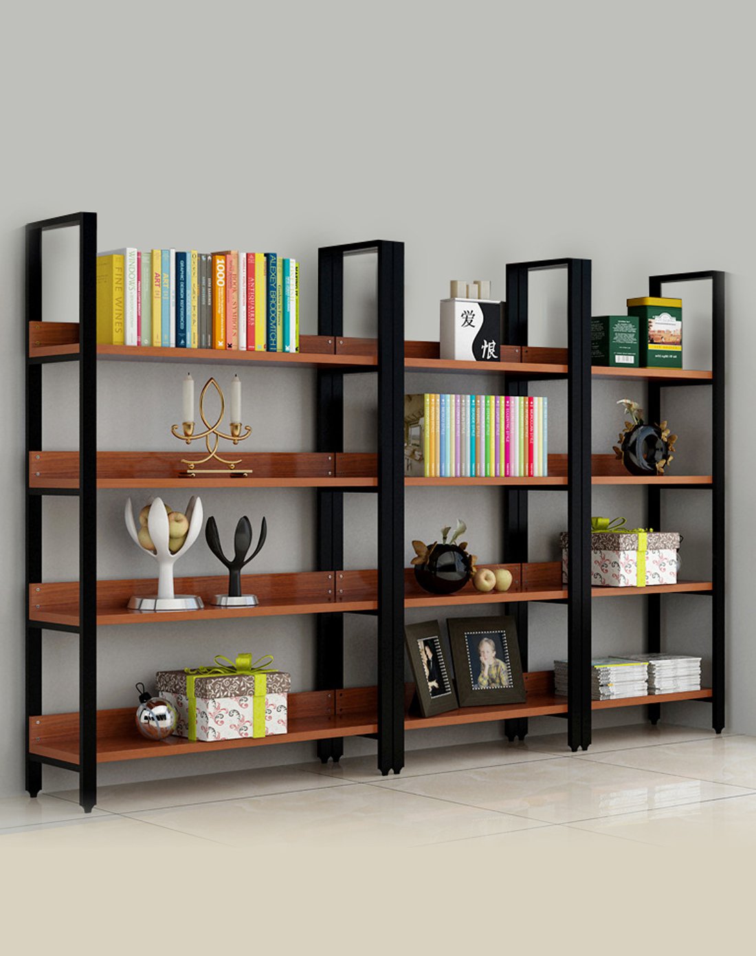 简约创意四层钢木图书置物架