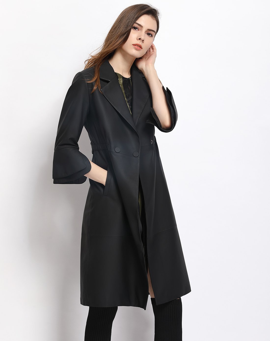 2017新款女士真皮皮衣轻涂绵羊皮风衣外套