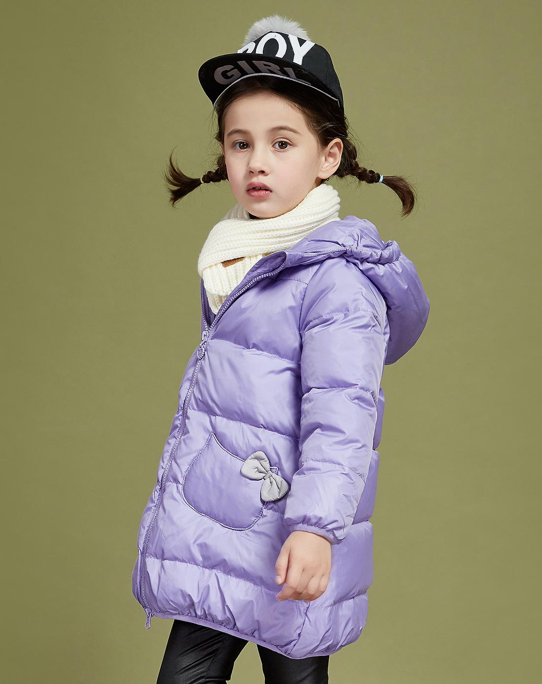 笛莎童装女童中长款连帽羽绒服