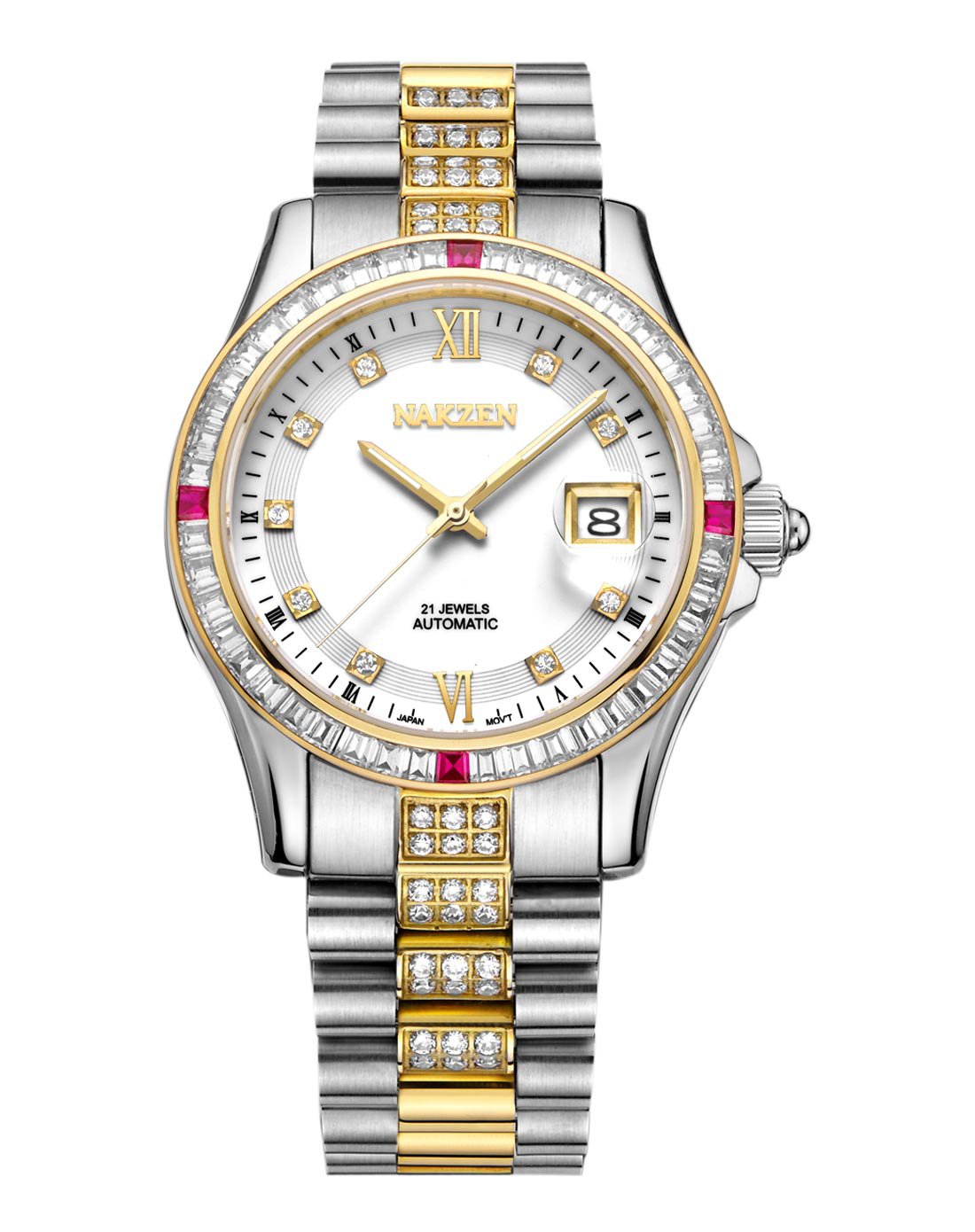 nakzen正品进口机芯镶钻蓝宝石休闲机械男士手表