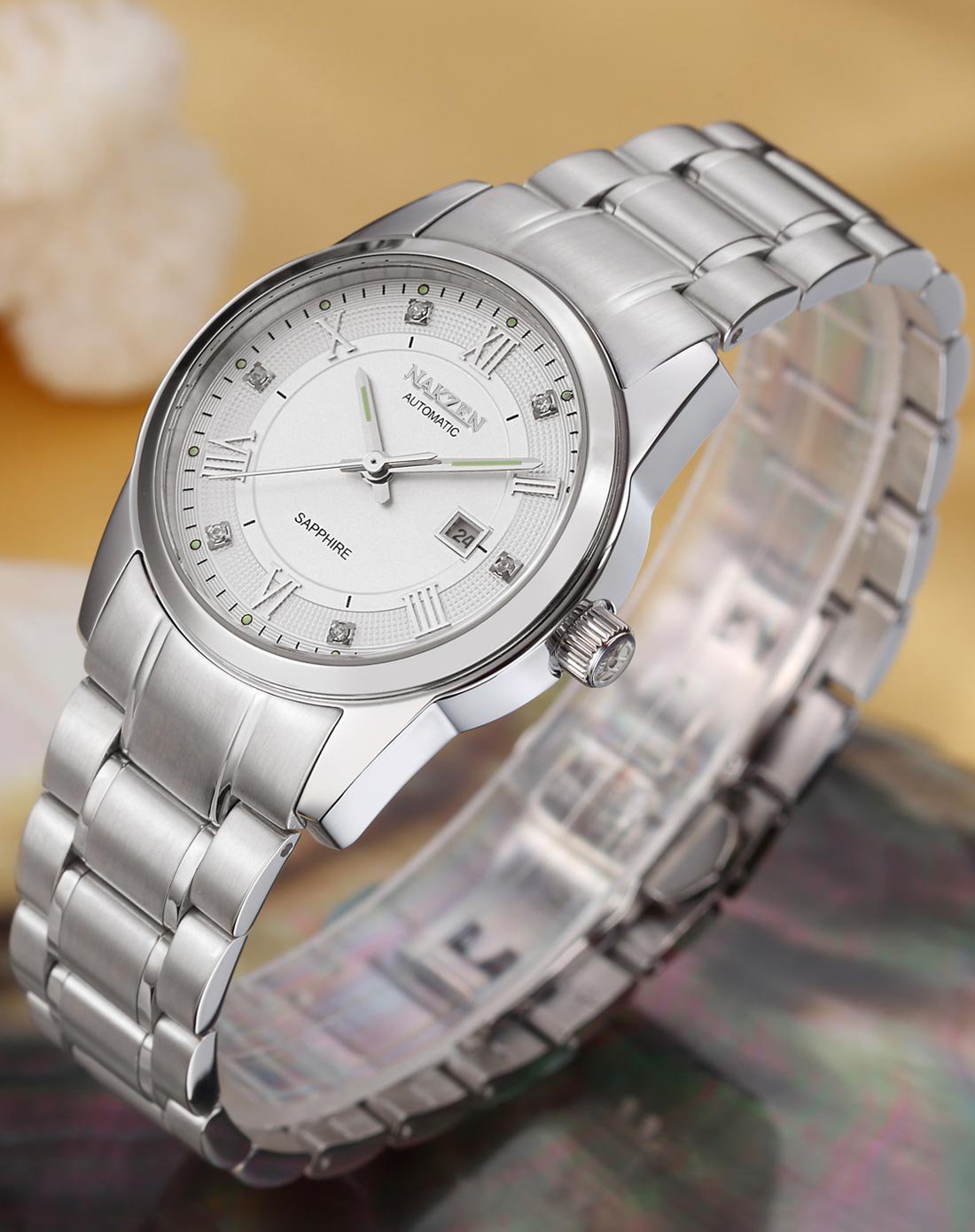 nakzen正品进口自动机芯休闲精钢机械女士手表