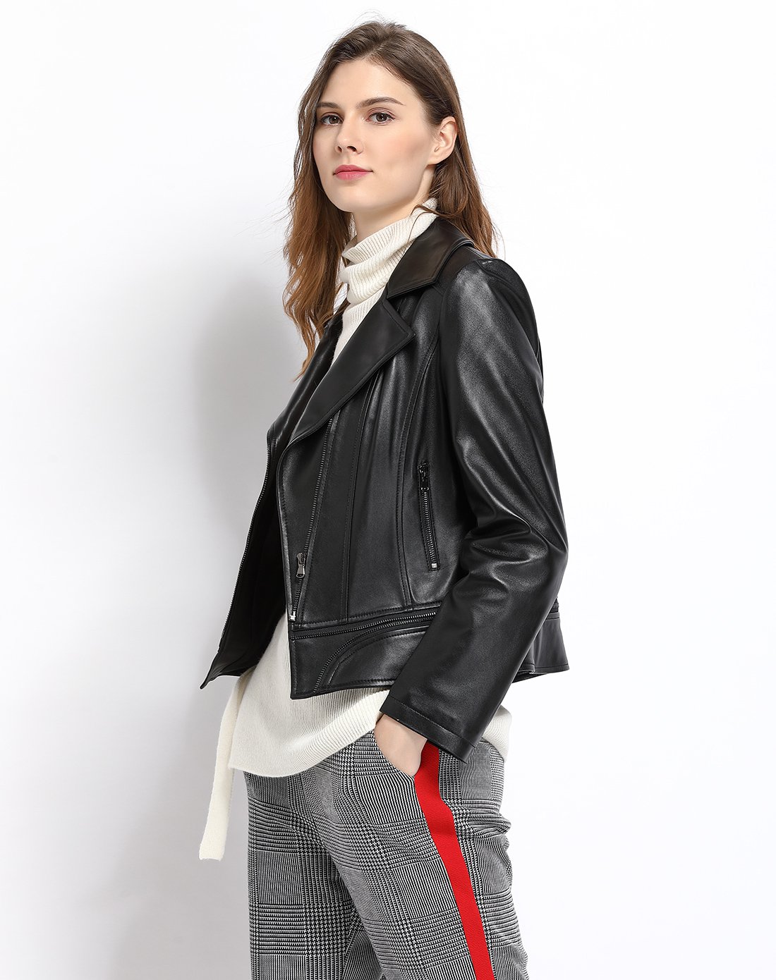 2017新款帅气个性短机车款修身单皮衣皮夹克外套