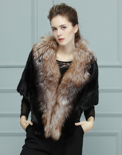 今典classics story皮草特卖旗舰店女款狐狸毛领水貂披肩571185679