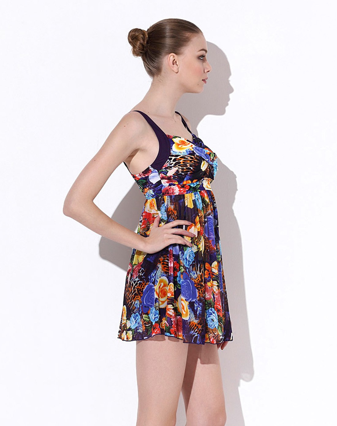 优雅大气 女士连体裙泳衣 褶皱收腰显瘦