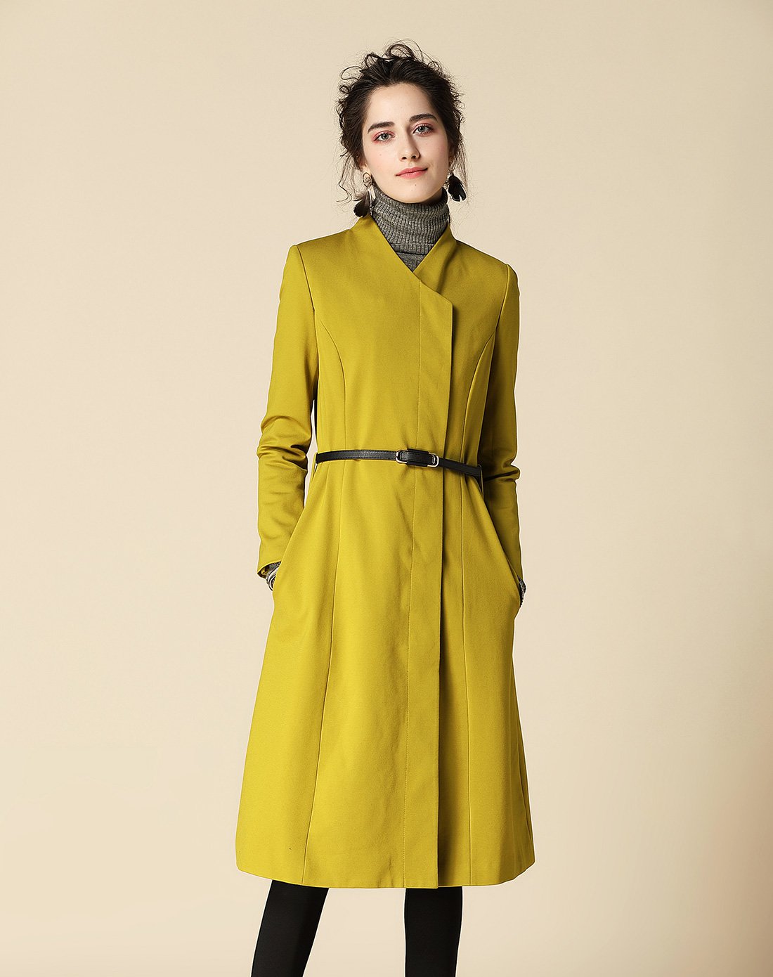 聚道设计师女装199-100设计师原创 proaid 简约立领修身收腰暗扣门襟