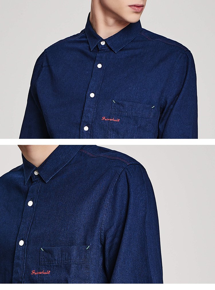 2018秋新款男士长袖衬衫鲸鱼字母印花衬衣