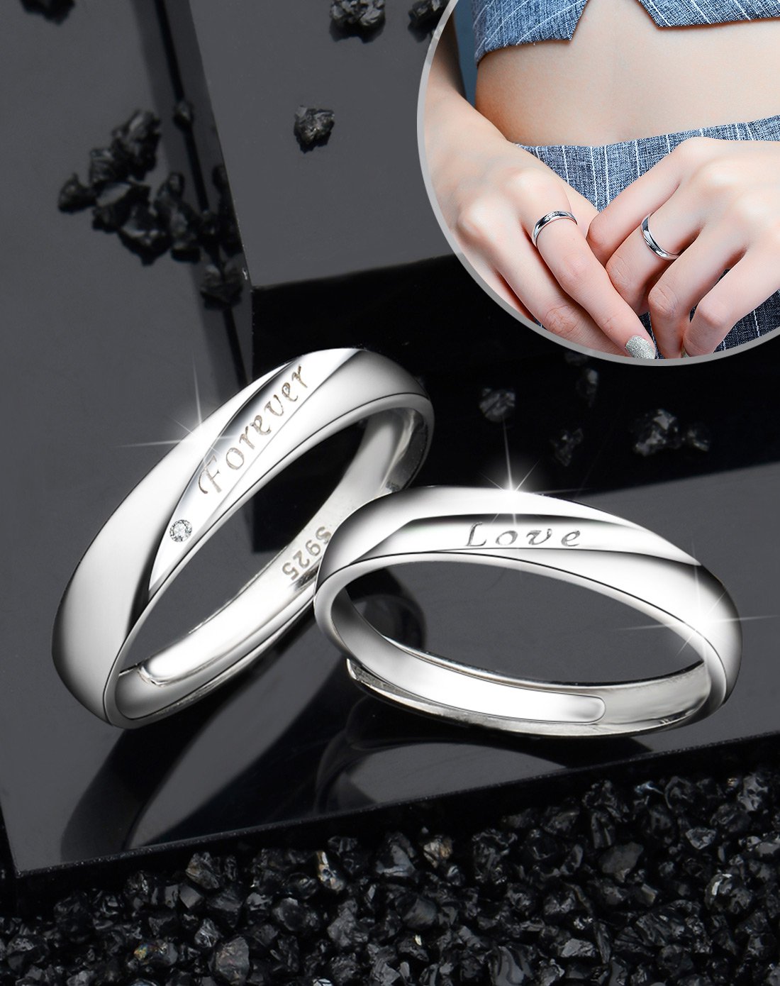 s925银简单爱情侣对戒