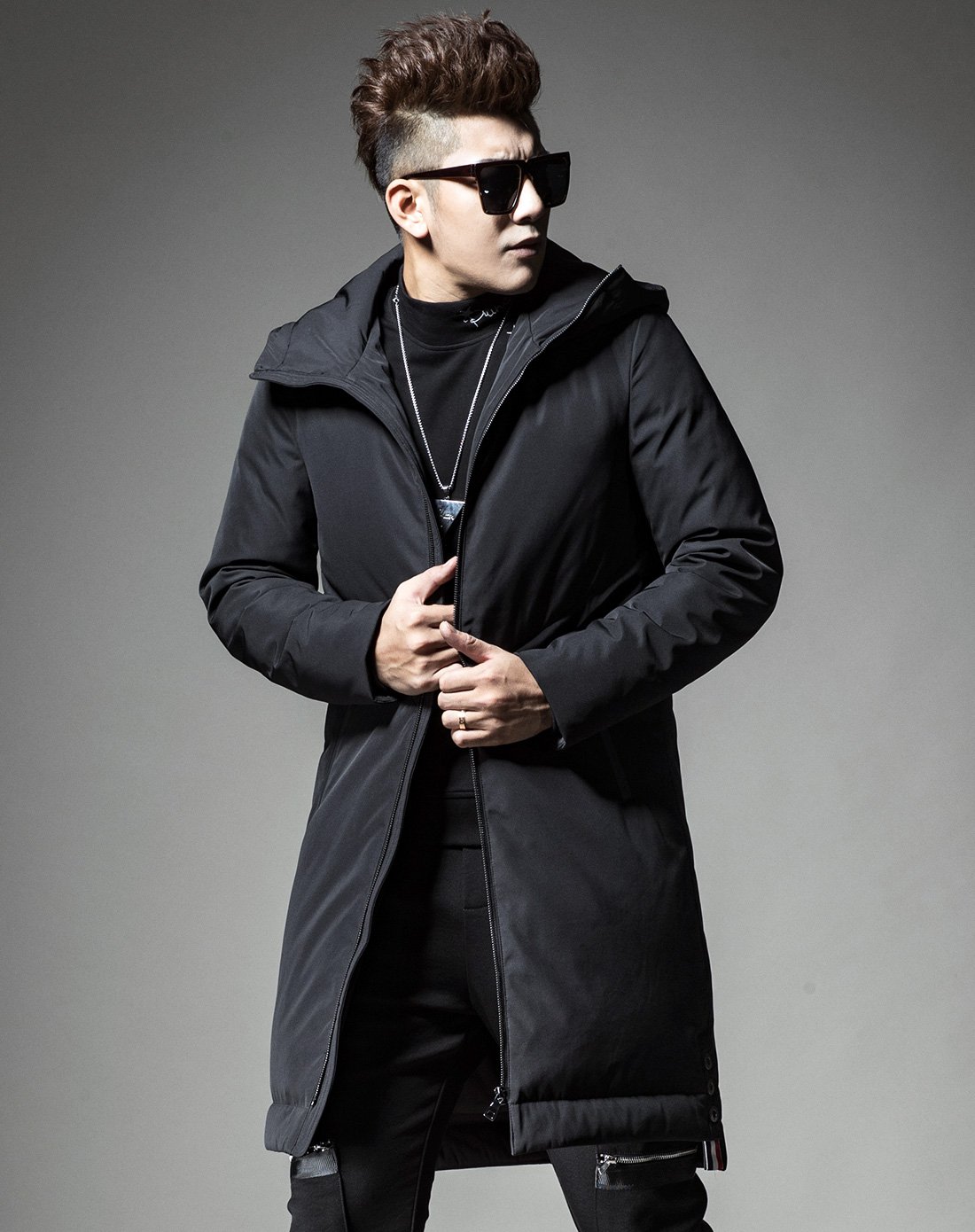 圣希梵2017冬季新款男式纯色长款保暖连帽羽绒服