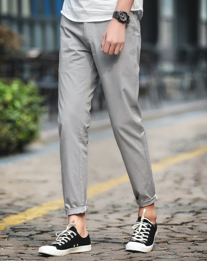 小脚裤修身纯色直筒纯棉男裤男士休闲裤