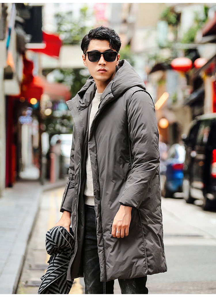 90绒连帽加厚外套休闲面包服冬季保暖中长款男士羽绒服