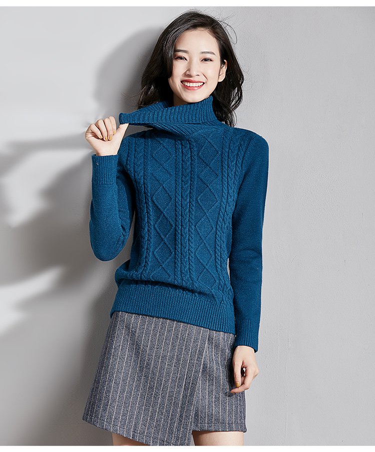 秋冬新品女装麻花打底毛衣女修身加厚保暖高领毛线衣针织衫