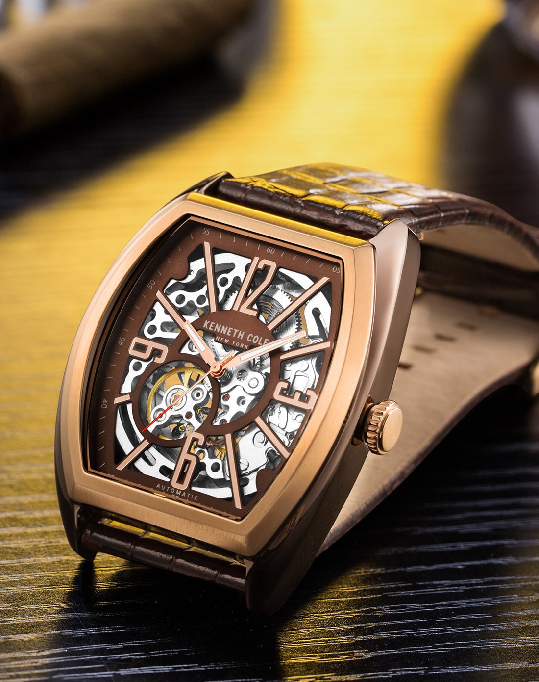 kenneth cole手表机械男表 美国kc镂空机械表透底男士商务休闲礼盒送