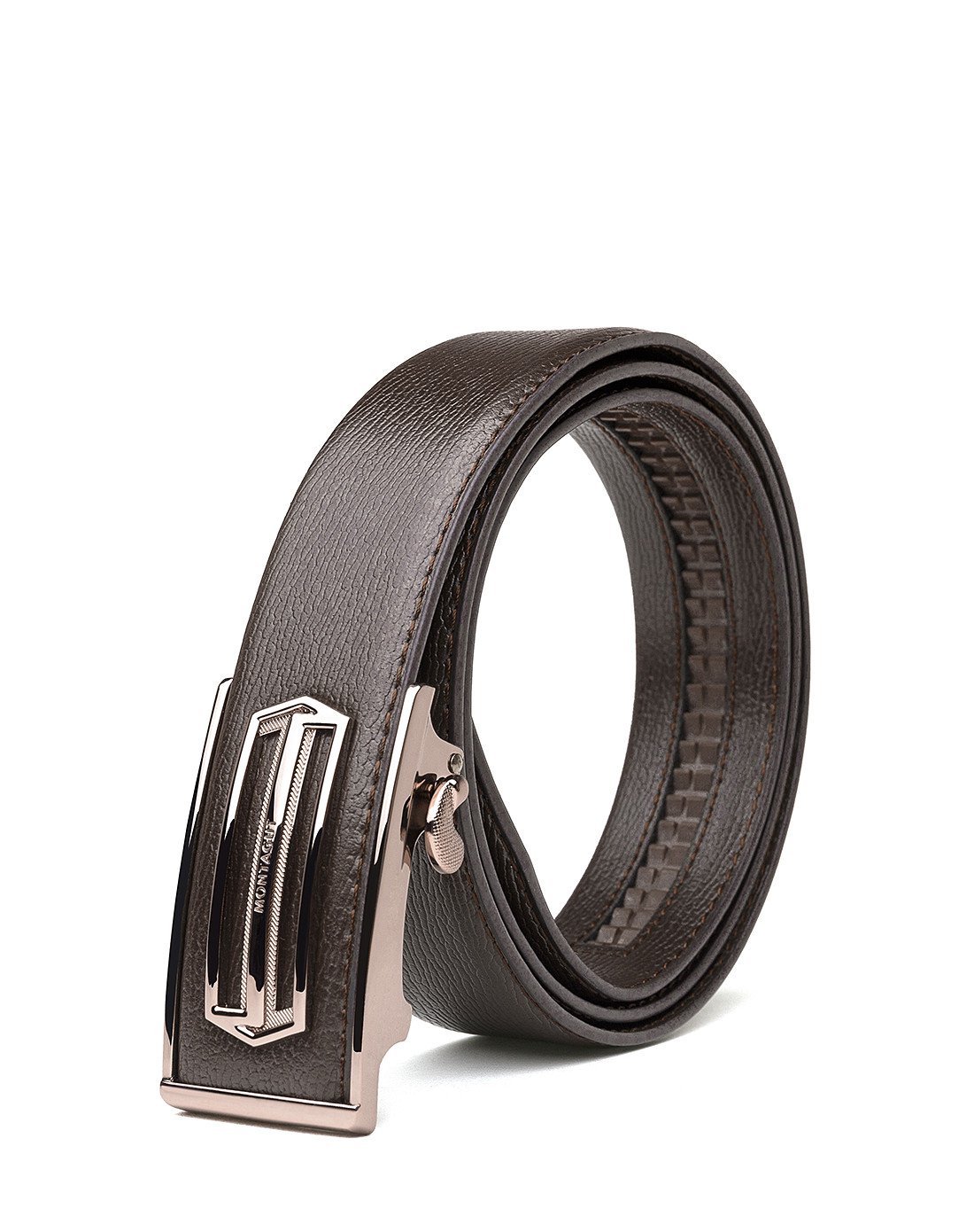 梦特娇男款牛皮皮带自动扣皮腰带西服皮带