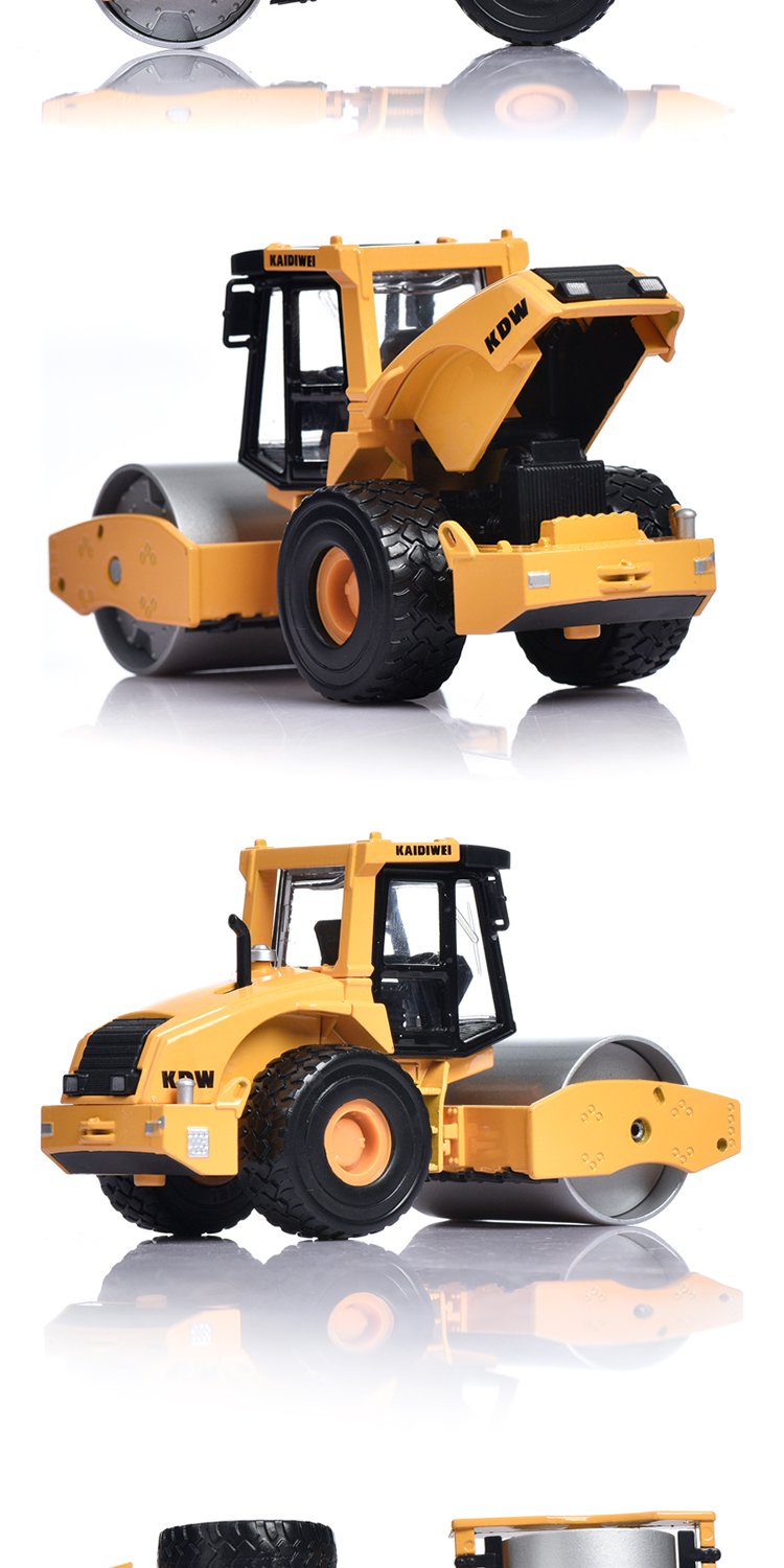 合金工程车模型1:50单钢轮压路机仿真压路车金属车玩具礼物黄色