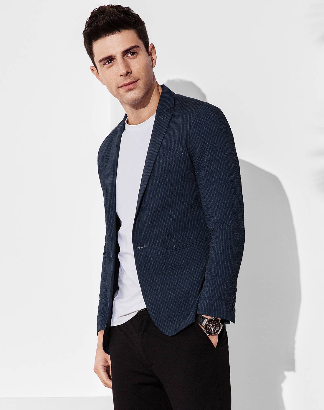 2018新款现代悬垂商务便西外套男士西服