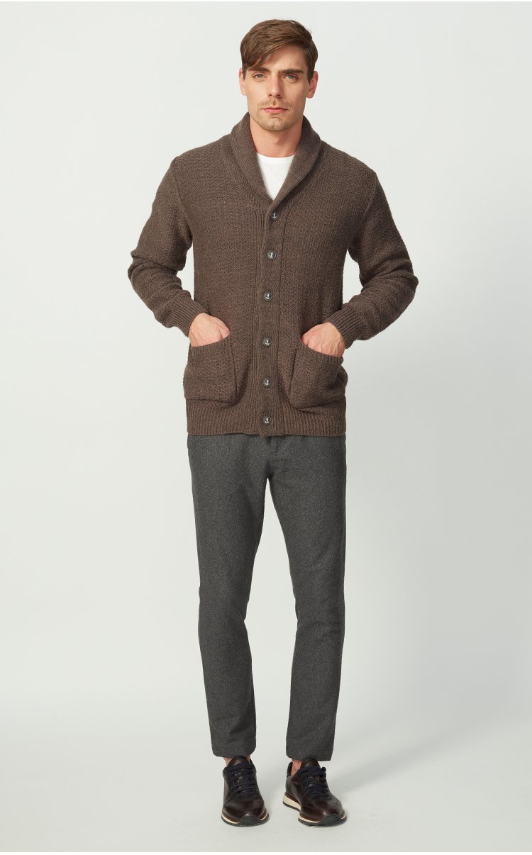 羊驼毛 时尚有型 青果领开衫男士毛衣羊毛衫