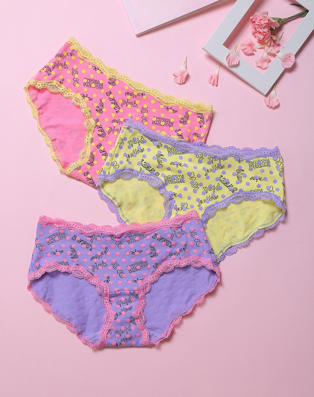 imi's女士3条装可爱印花平角内裤