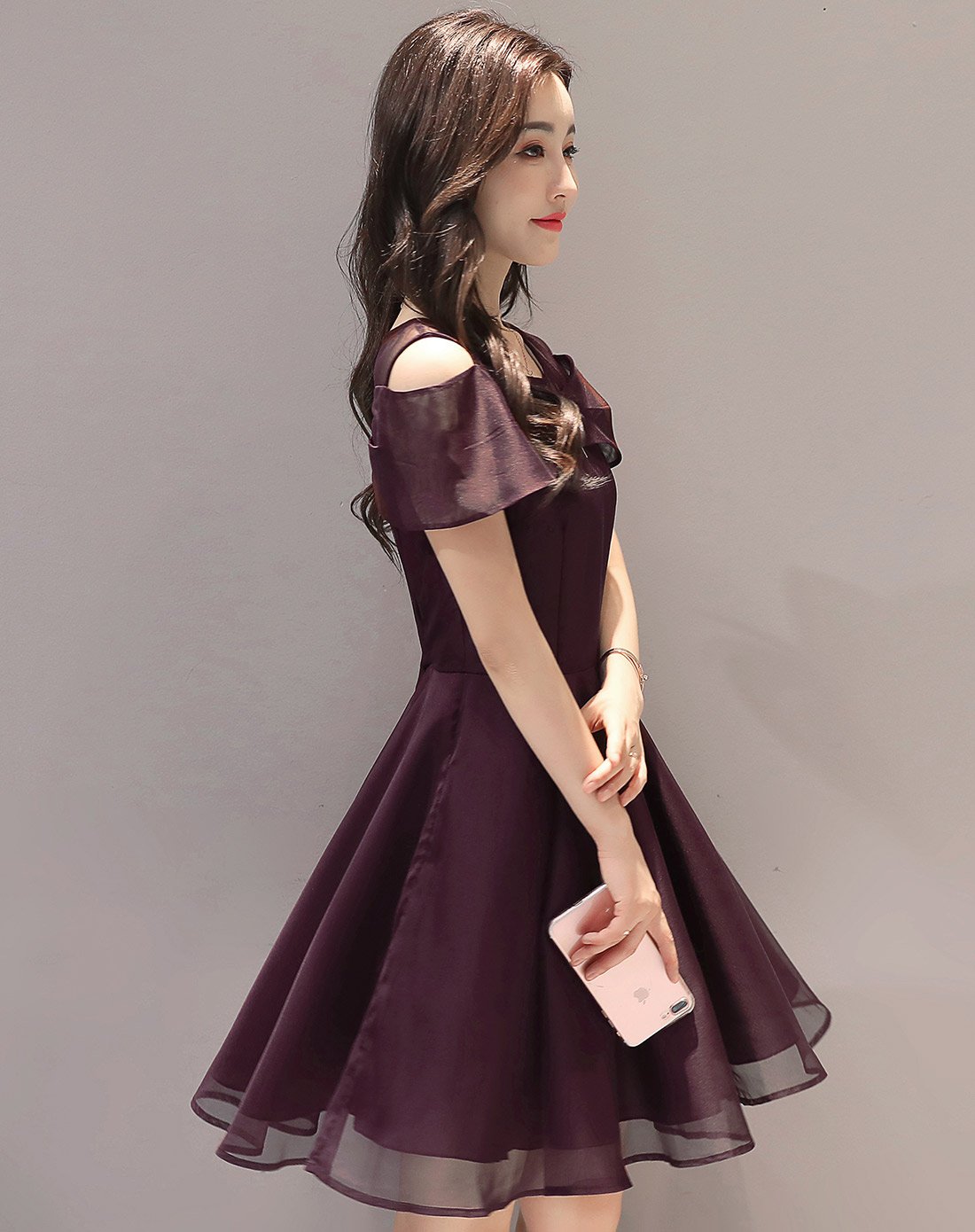 韩版修身一字肩性感露肩连衣裙