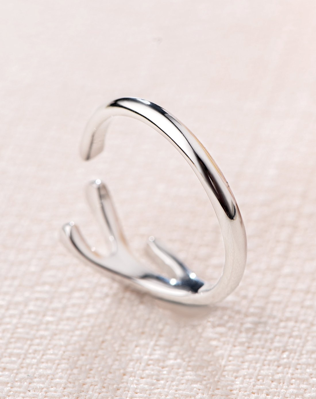 百年宝诚 原创925银鹿角造型银戒指个性百搭简约指环送女友