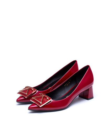 莎莎苏zsazsazsu2018年春漆皮中跟浅口单鞋女鞋