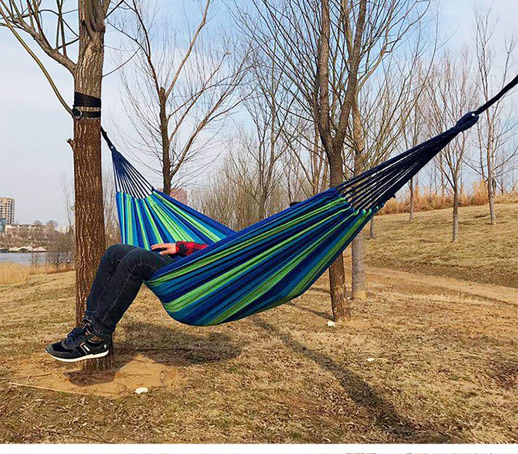 探险者户外休闲帆布月牙款双人吊床 加宽加厚送绑绳野营秋千
