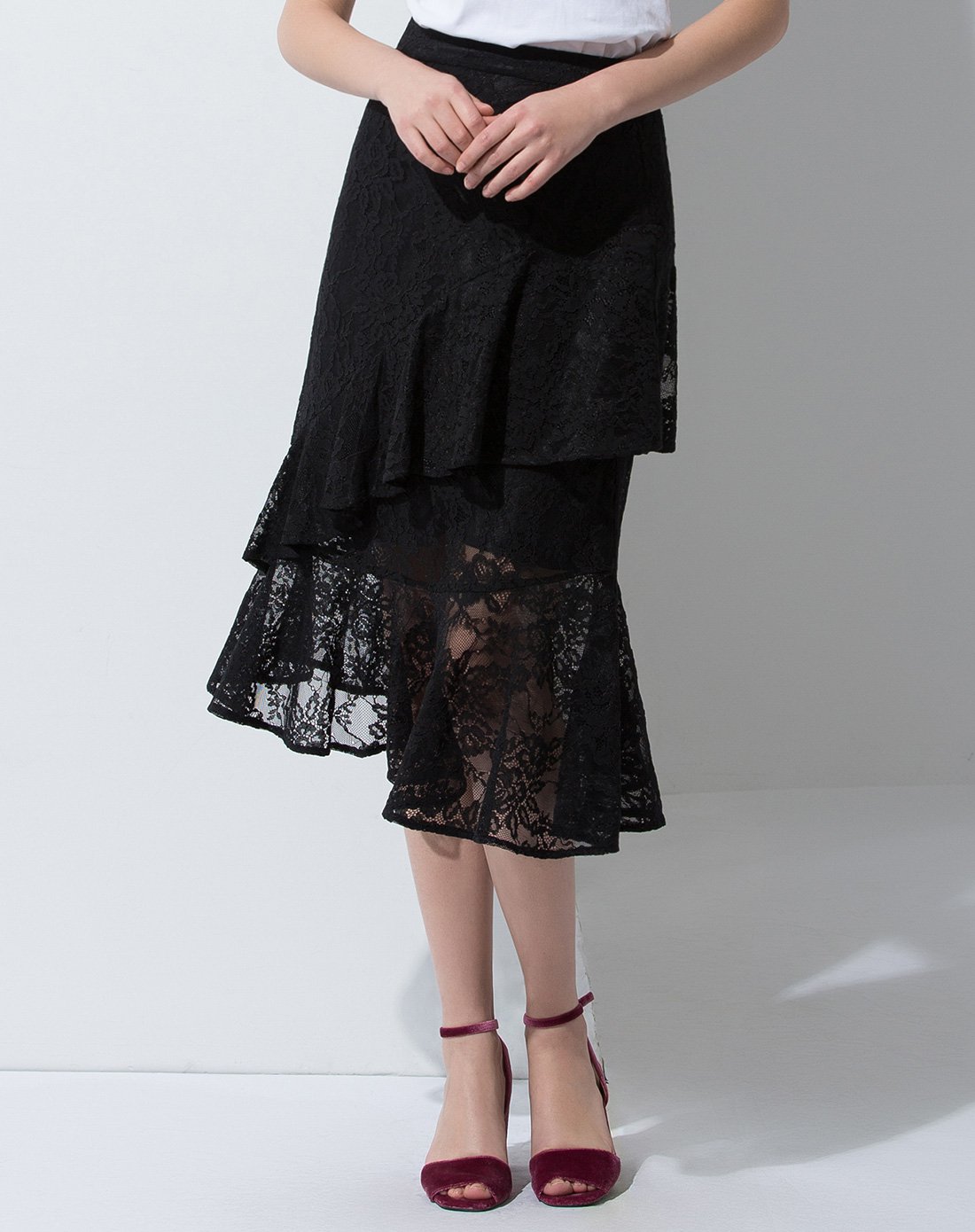 2018夏季新品中腰蕾丝修身镂空半身裙
