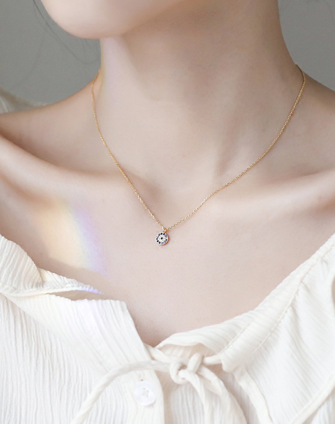 银恶魔之眼项链女日韩国闺蜜锁骨链学生短款创意潮人饰品