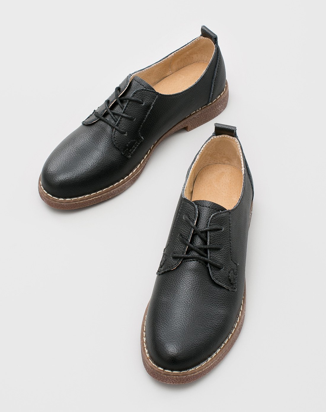 2018春季新品女鞋【真皮】平底圆头百搭牛津鞋