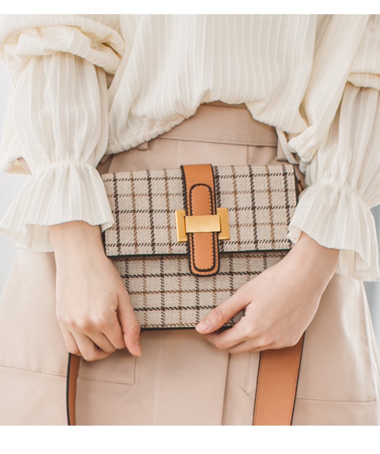 【人气热卖】2018新款韩版宽肩带格子小方包时尚百搭单肩包简约斜挎包