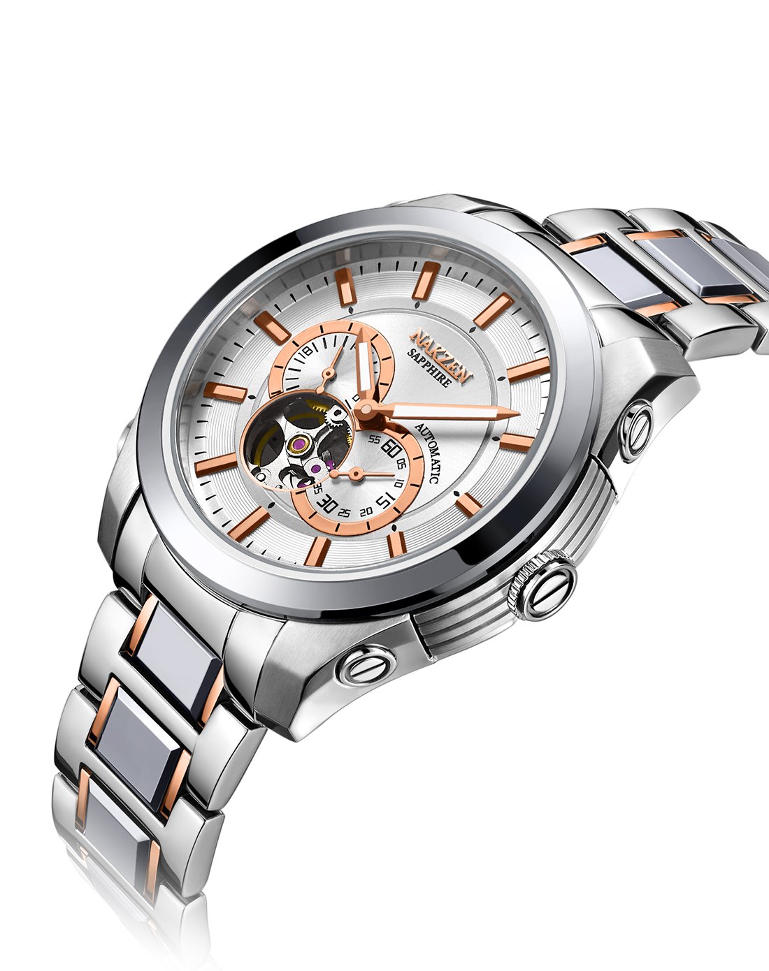 nakzen正品进口机芯镂空商务男士机械手表