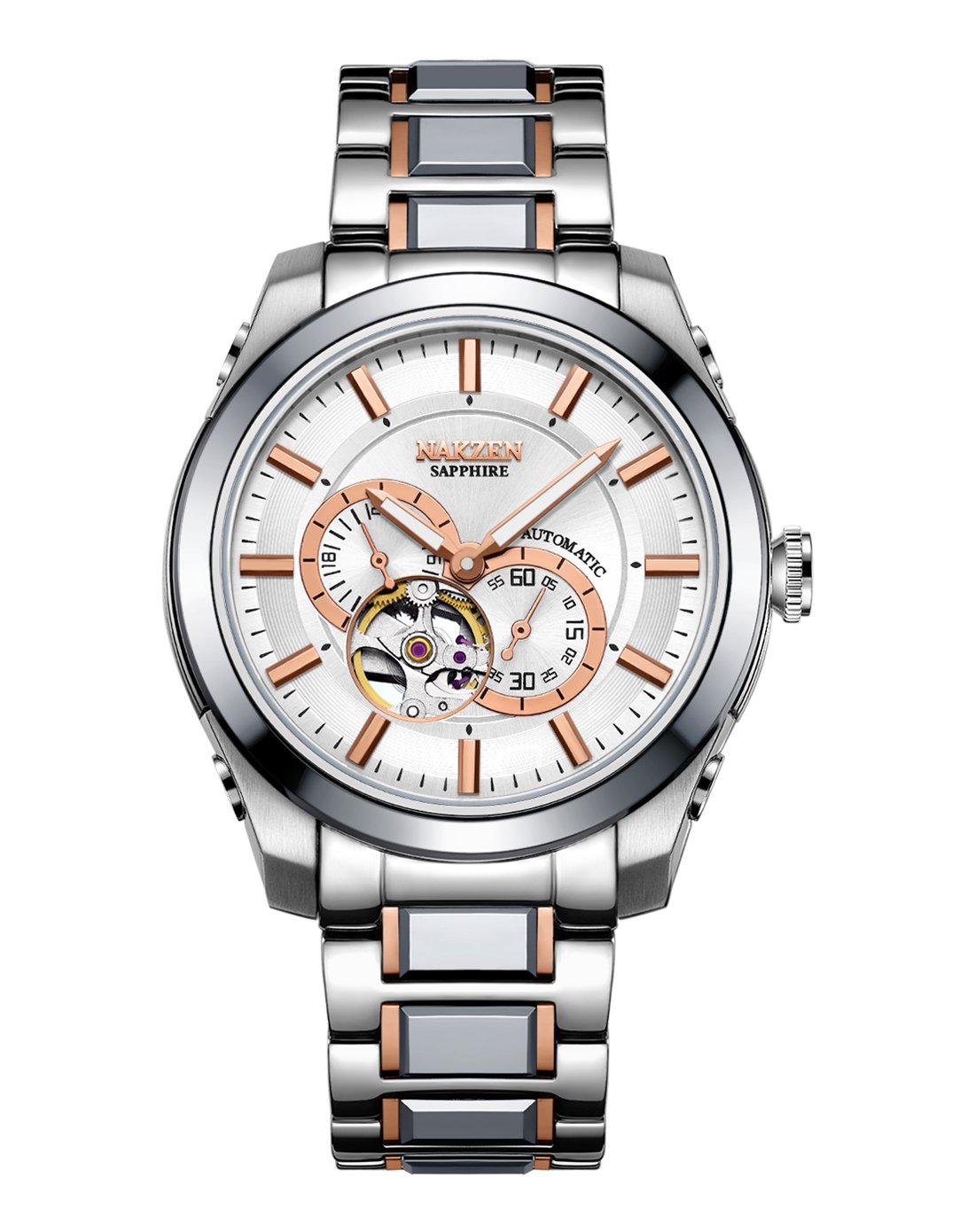 nakzen正品进口机芯镂空商务男士机械手表