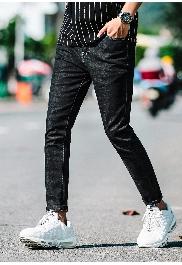 育克拼接时尚字母印花男士裤子男裤牛仔裤男士牛仔裤男