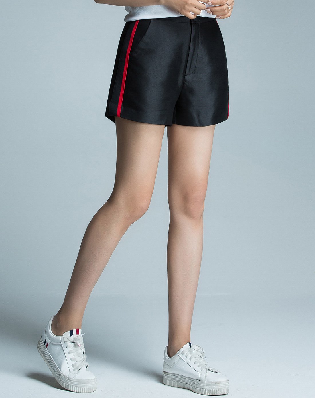 2018夏季短裤女宽松侧边拼织带牛仔短裤