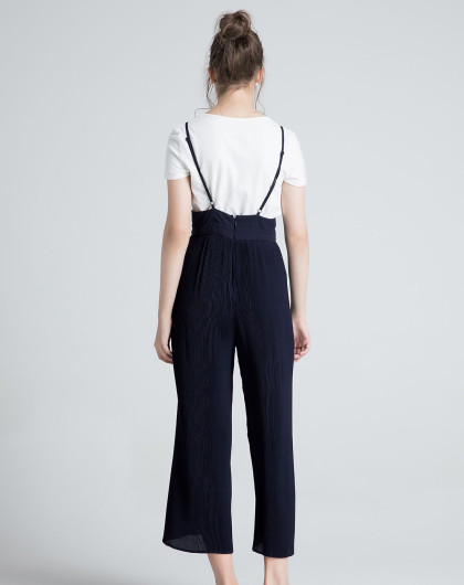 lagogo高腰阔腿裤女休闲裤2018夏季新款时尚气质宽松吊带裤子春