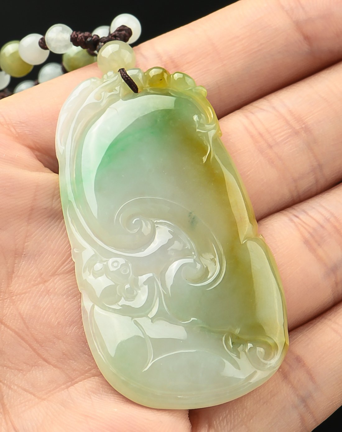 紫气东来 籽料冰糯种三彩万事如意翡翠挂件