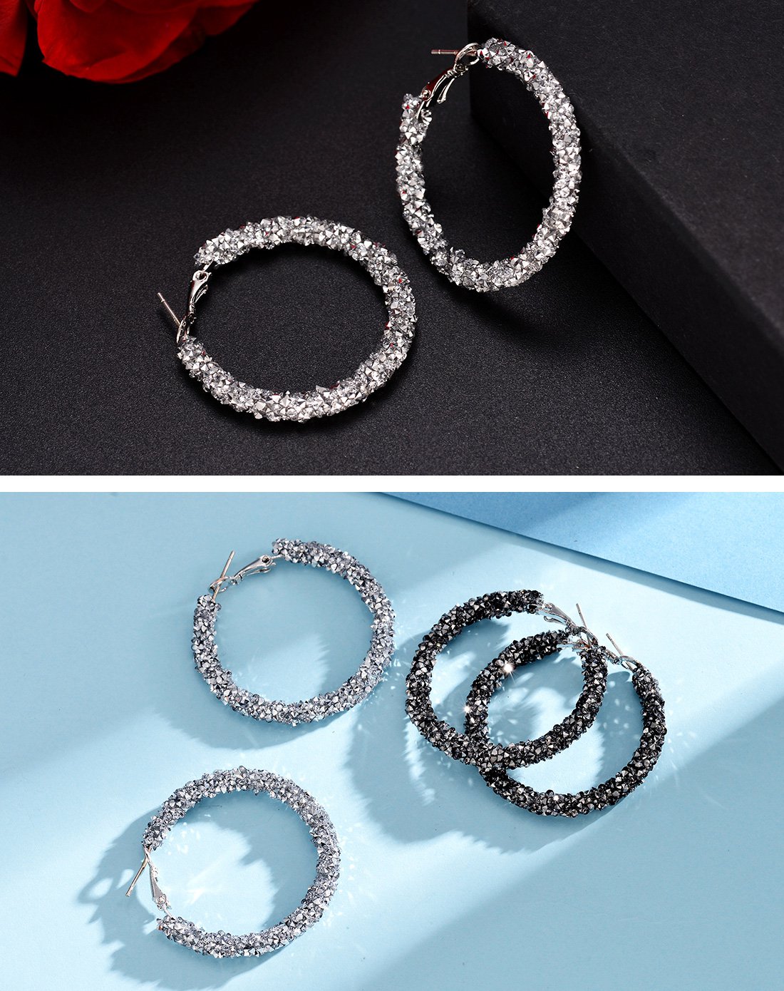 bazaar时尚银饰专场欧美时尚夸张星空大耳圈圆形女潮人简约时尚耳环