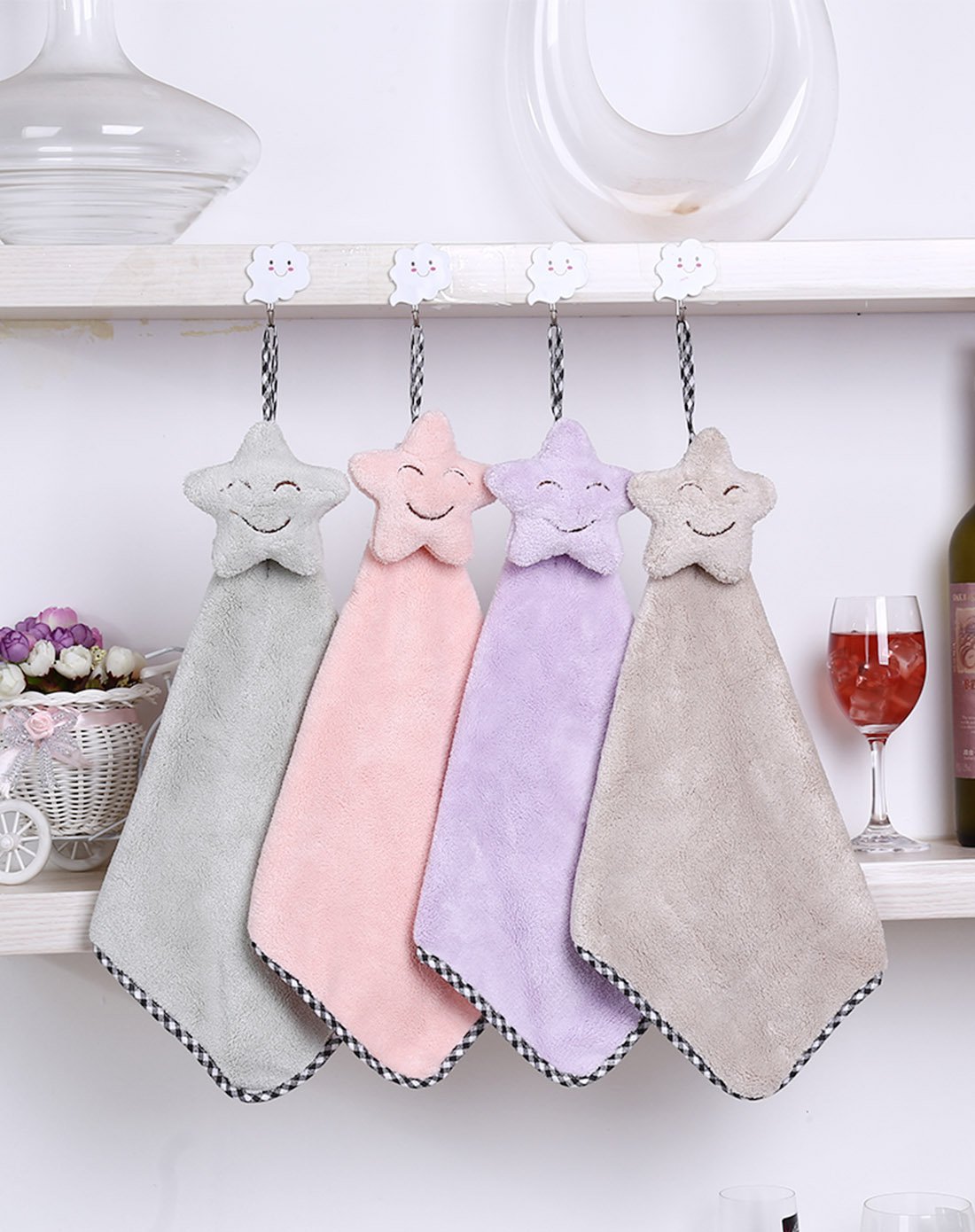 挂式厨卫纯色珊瑚绒擦手布