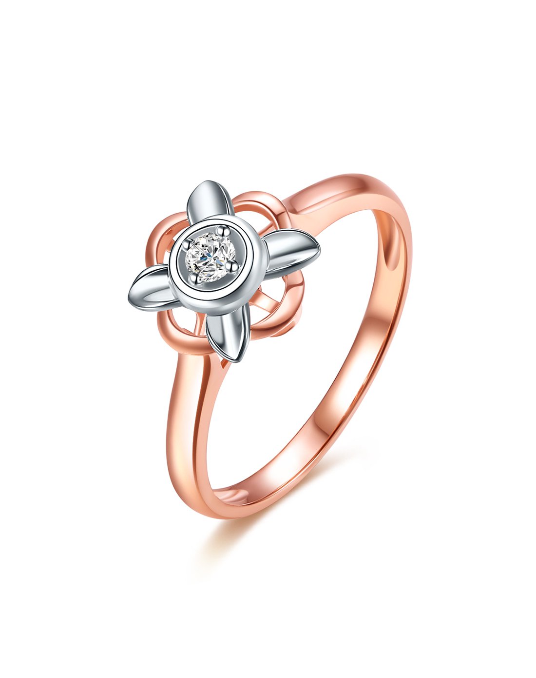 周六福双色18k金丁香物语钻石戒指真爱如花系列