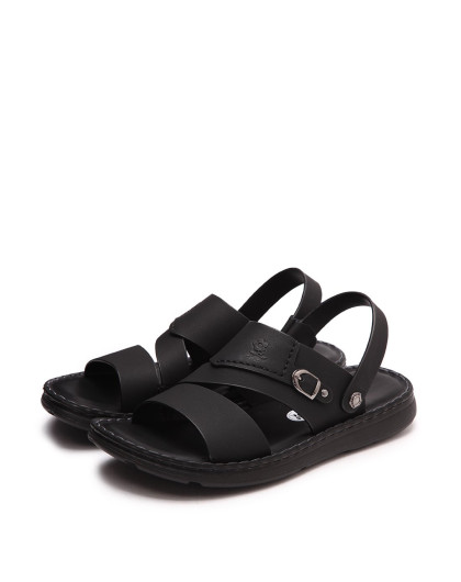 梦特娇2018新款牛皮敞口露趾皮革拼接轻便凉鞋男鞋